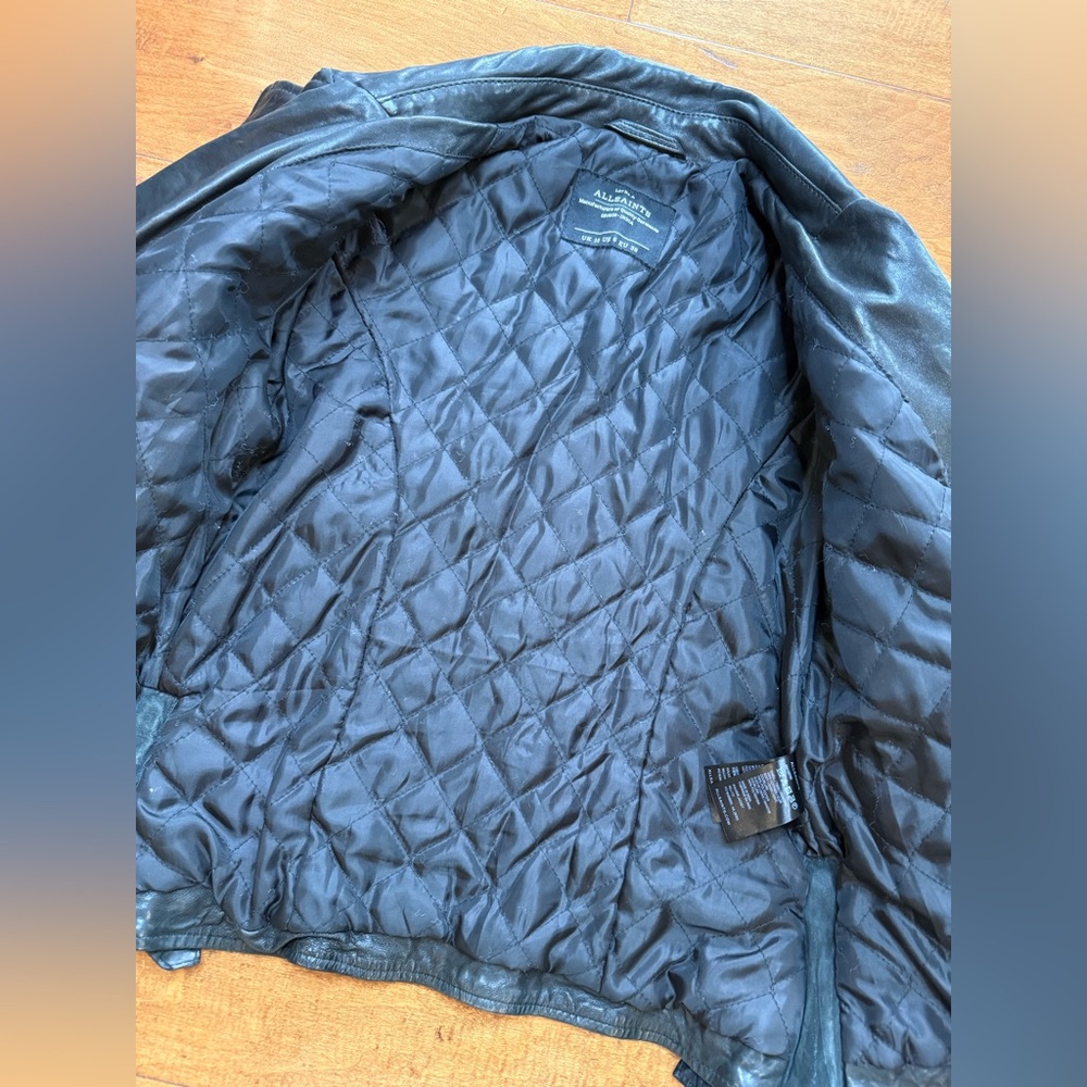 AllSaints Walker Quilted Leather Moto Jacket Black Buckle US 6 - Picture 9 of 13